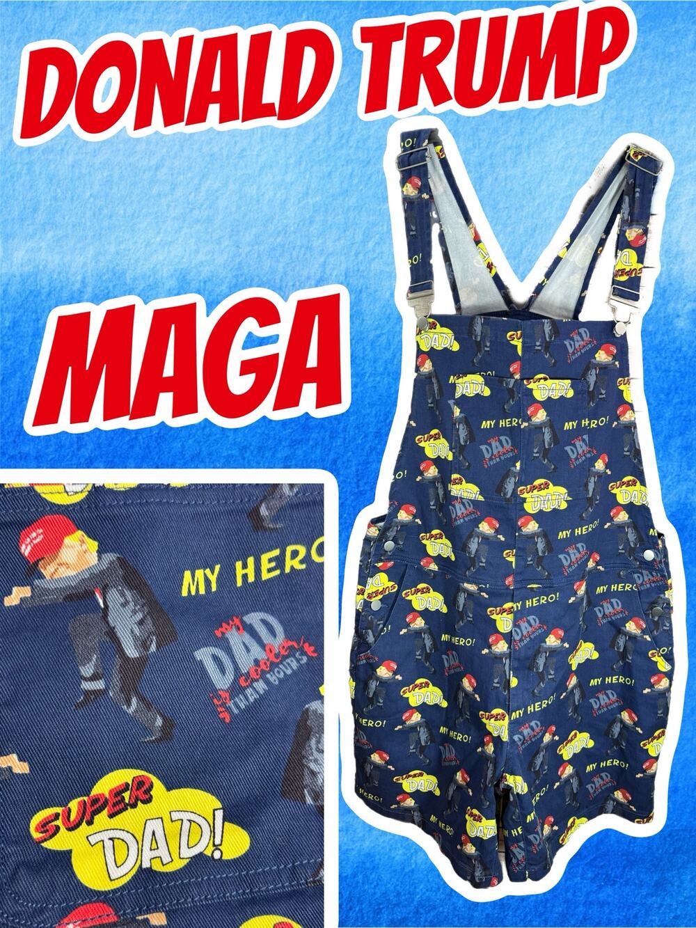 Donald Trump Graphic Overalls Mens Size XL/2XL Fits Up To 44 Waist